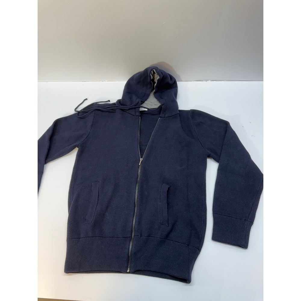 Etre NYC Mens Full Zip Knit Hoodie Navy Blue Viscose Blend Made in Italy XXL